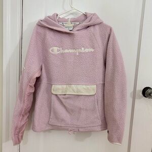 champion pink hoodie with velcro pocket